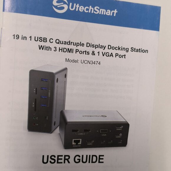 UtechSmart 19 in 1 Quadruple Display Laptop USB C Docking Station - Picture 10 of 15